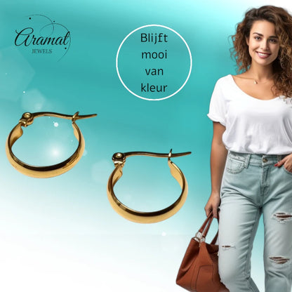 Gladde Hoops RVS – Goudkleurige Oorbellen (16, 20 en 25 mm)
