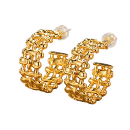 Goudkleurige Gevlochten Halve Oorringen 25x10mm