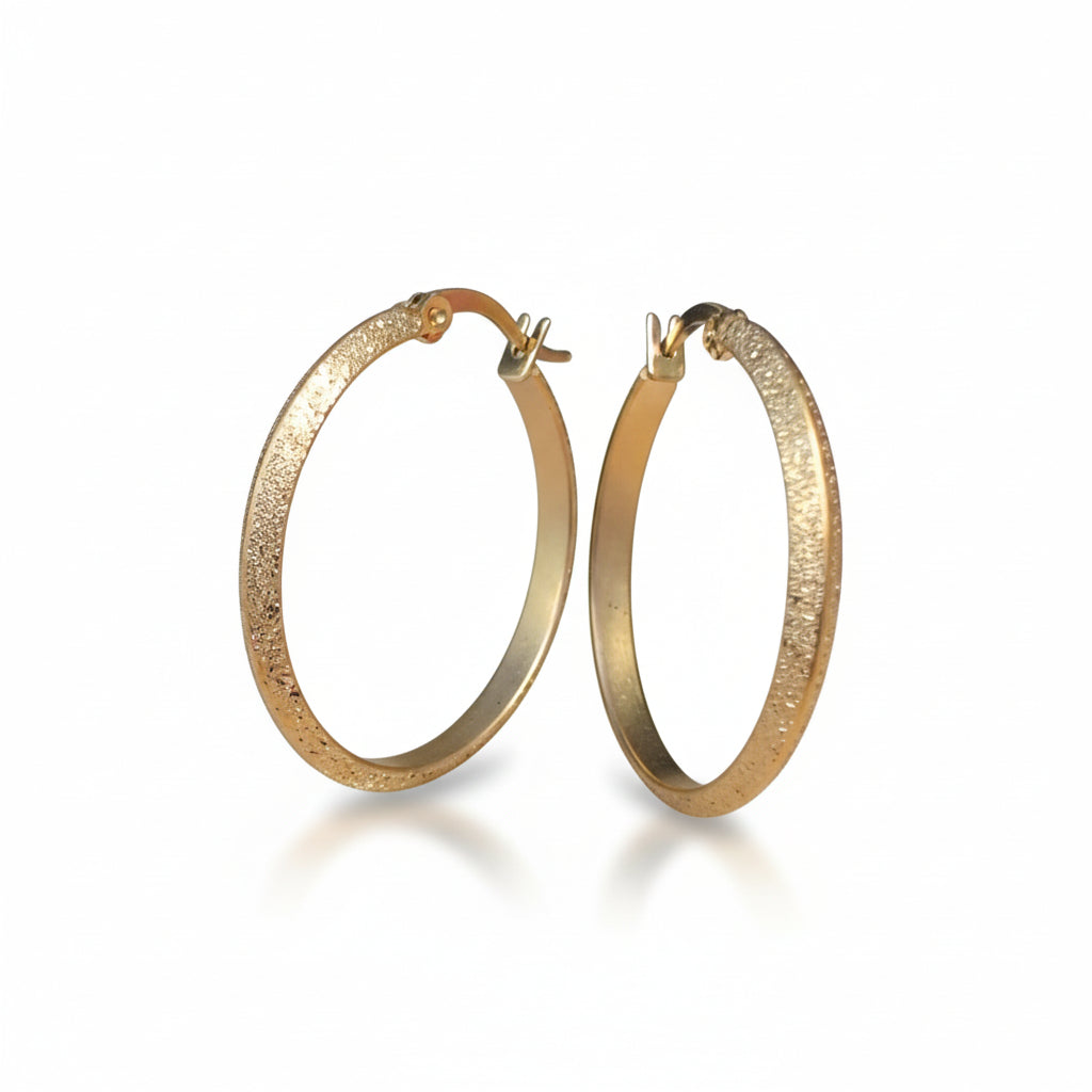 Goudkleurige Matte RVS Oorringen Sandblasted - 32 mm