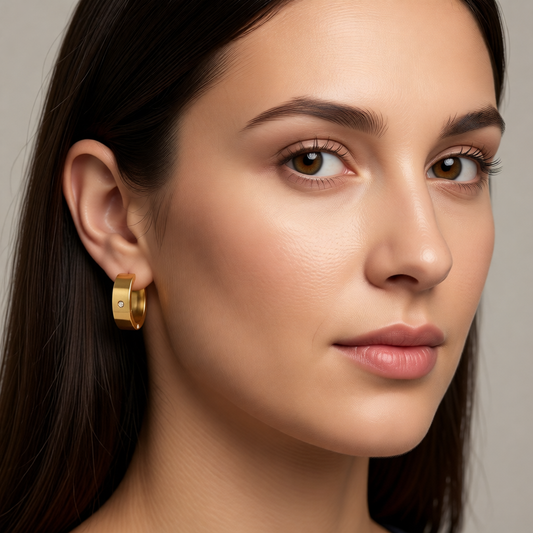 Goudkleurige Brede RVS Huggie Oorringen met Zirkonia 20mm