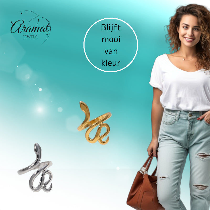 Grote Verstelbare Slangenring van RVS - 28mm Statement Ring