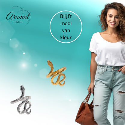 Grote Verstelbare Slangenring van RVS - 28mm Statement Ring