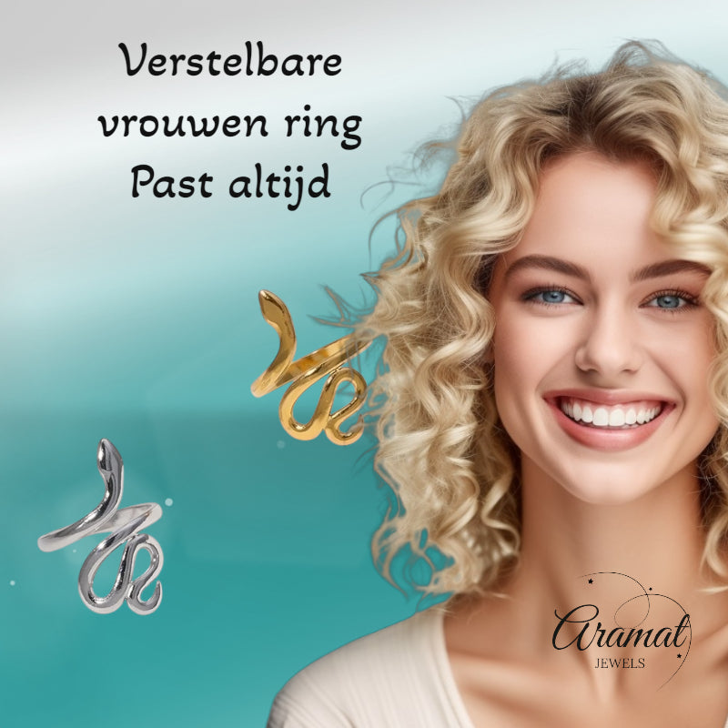 Grote Verstelbare Slangenring van RVS - 28mm Statement Ring