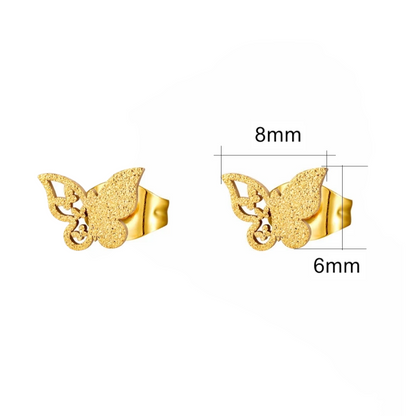 Boucles d'oreilles papillon mates en acier inoxydable doré 8 mm
