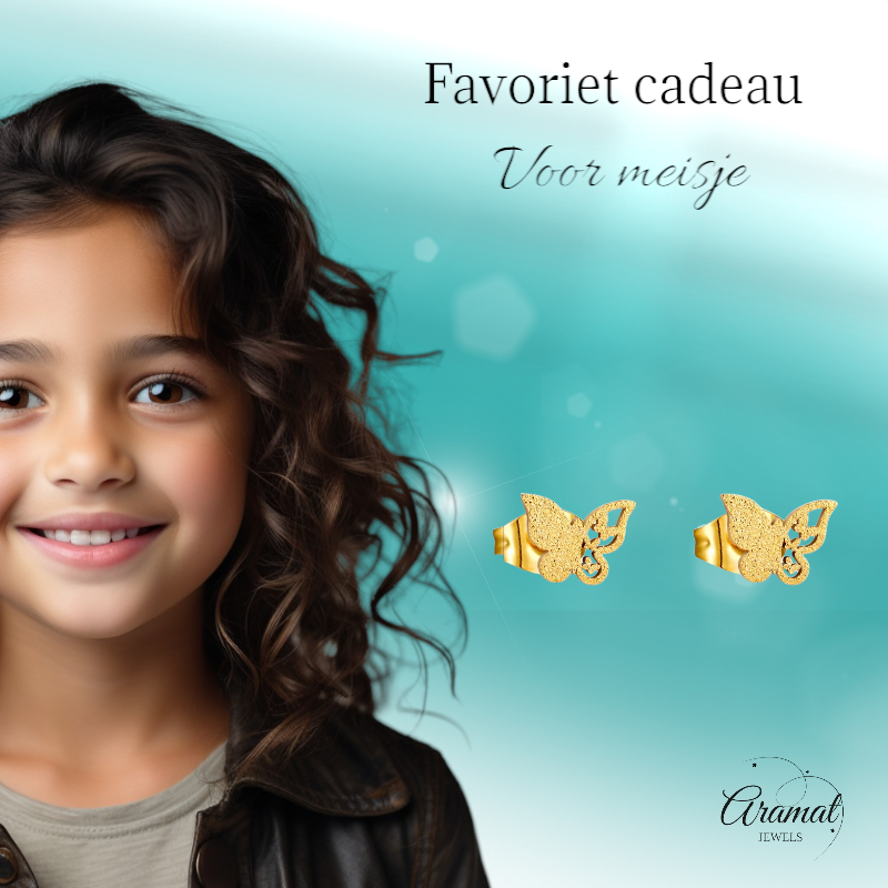 Boucles d'oreilles papillon mates en acier inoxydable doré 8 mm