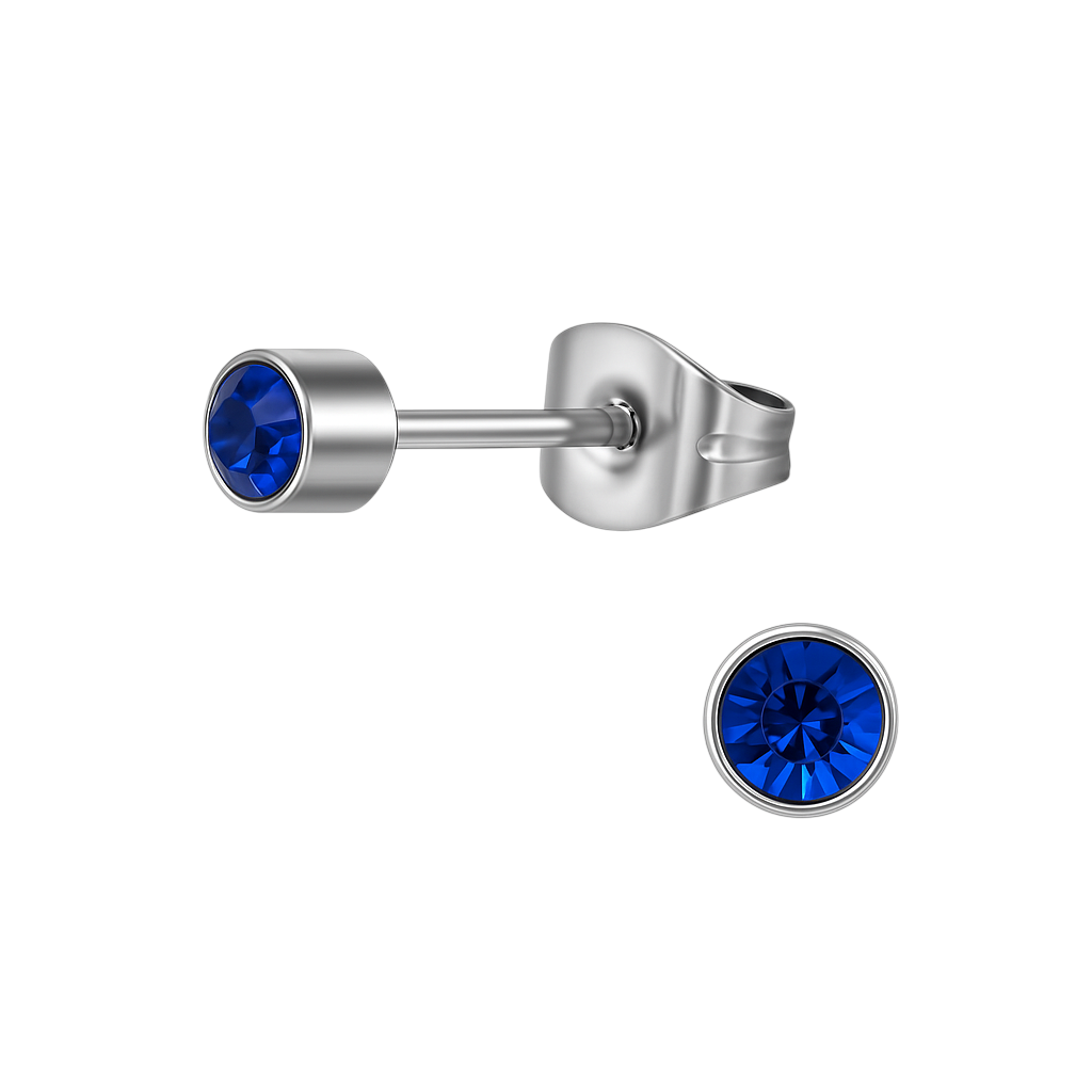 Boucles d'oreilles puces en cristal bleu royal – argent 4 mm
