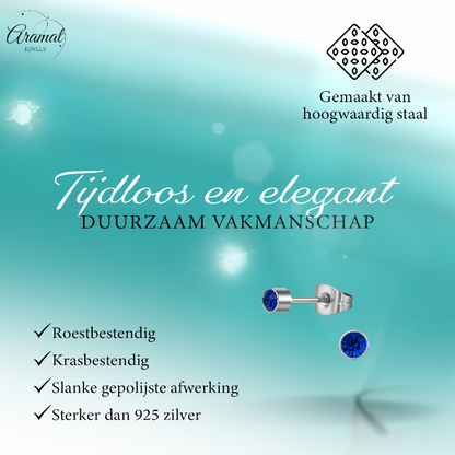 Boucles d'oreilles puces en cristal bleu royal – argent 4 mm