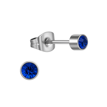 Boucles d'oreilles puces en cristal bleu royal – argent 4 mm