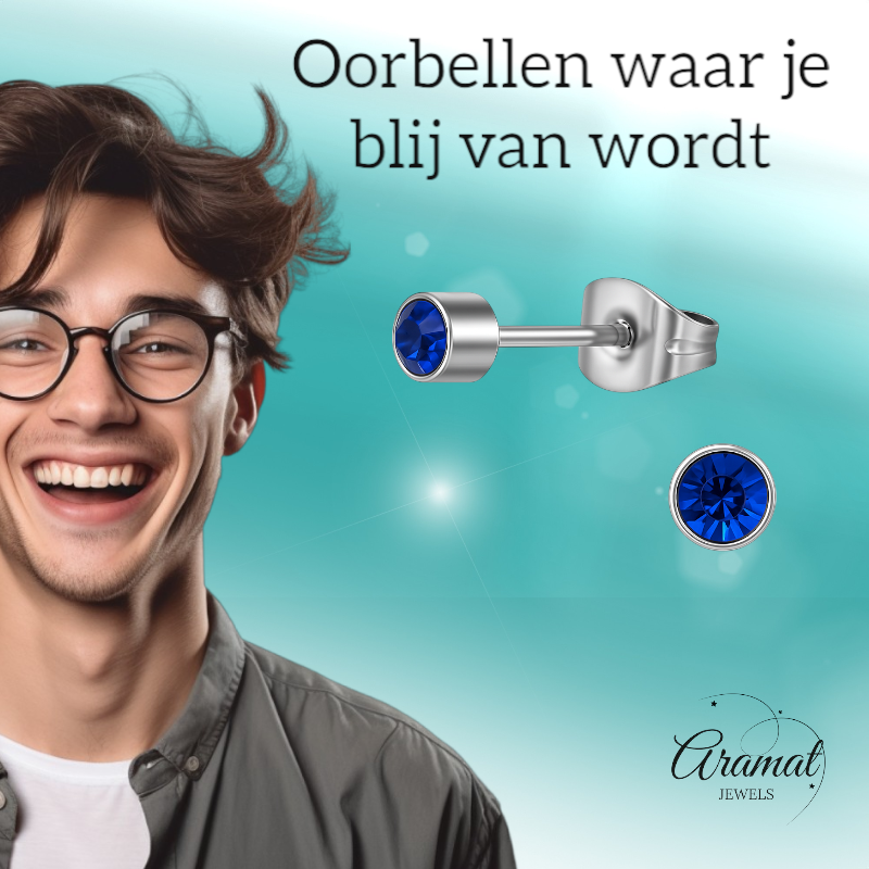 Boucles d'oreilles puces en cristal bleu royal – argent 4 mm