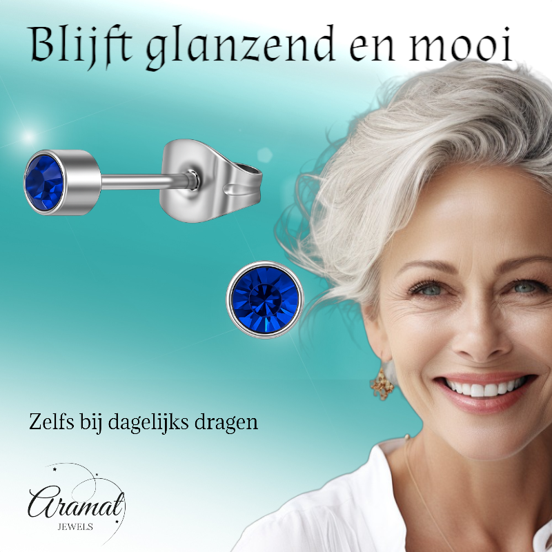 Boucles d'oreilles puces en cristal bleu royal – argent 4 mm