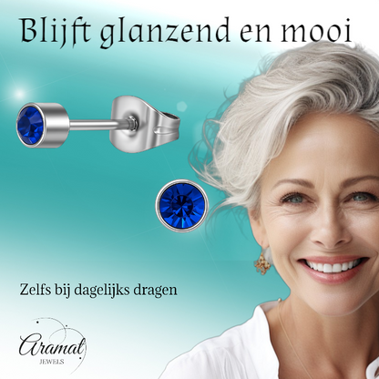 Boucles d'oreilles puces en cristal bleu royal – argent 4 mm