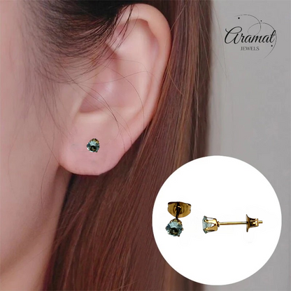 Zirkonia Oorbellen Lichtblauw – 4mm – RVS