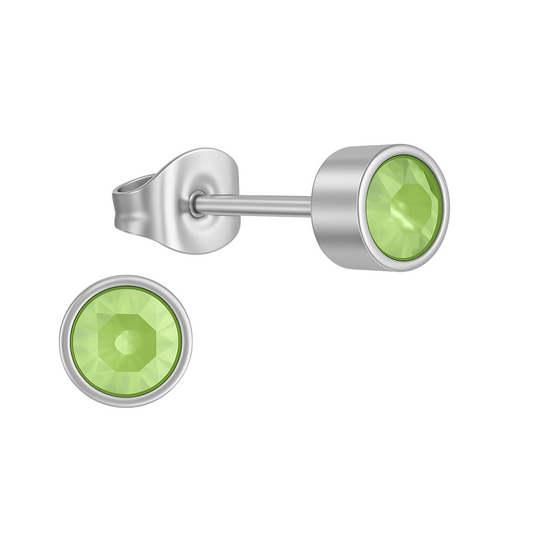Boucles d'oreilles puces en cristal vert clair – 5 mm en acier inoxydable argenté
