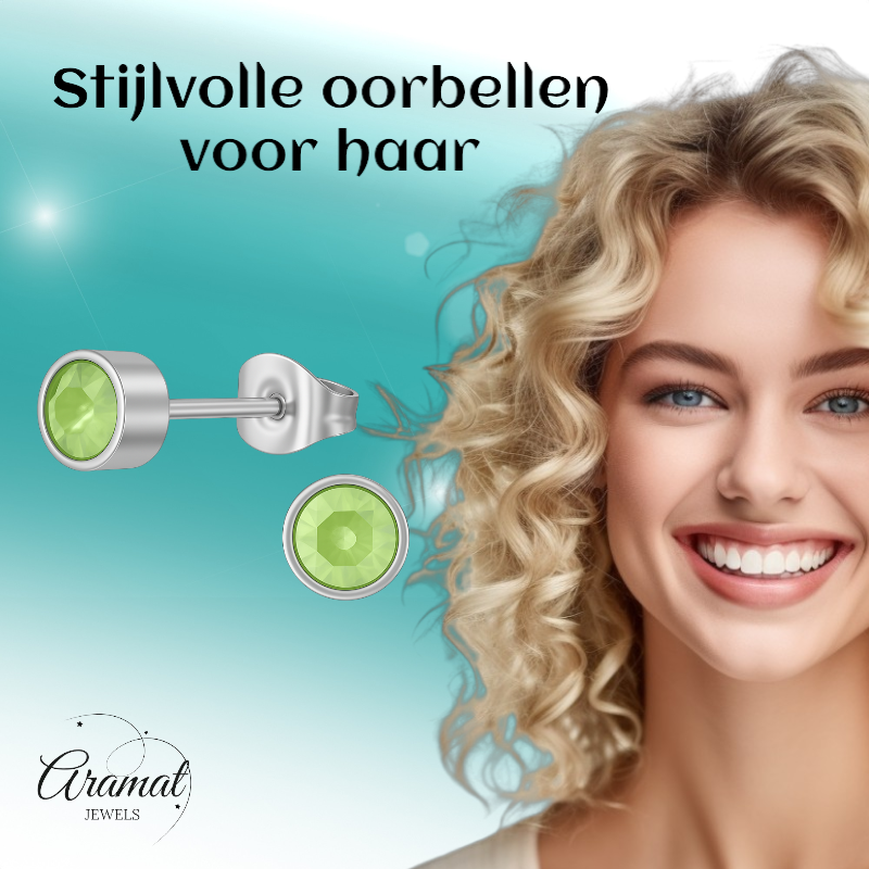 Boucles d'oreilles puces en cristal vert clair – 5 mm en acier inoxydable argenté
