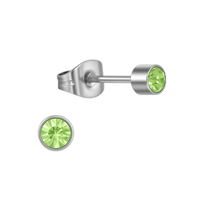 Boucles d'oreilles puces en cristal vert clair – 4 mm acier inoxydable argenté
