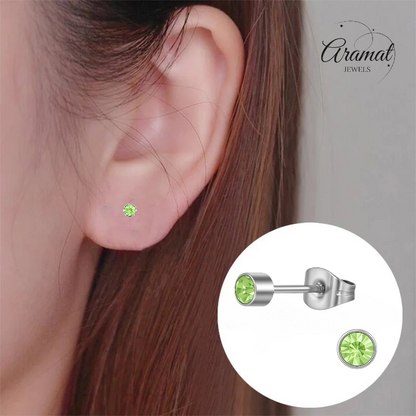 Boucles d'oreilles puces en cristal vert clair – 4 mm acier inoxydable argenté