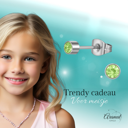 Boucles d'oreilles puces en cristal vert clair – 4 mm acier inoxydable argenté