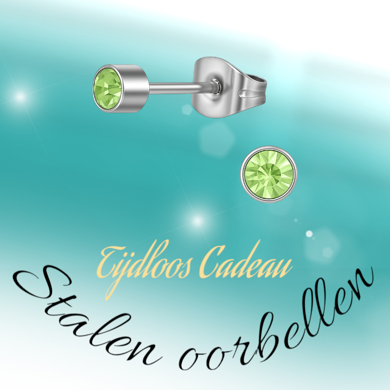 Boucles d'oreilles puces en cristal vert clair – 4 mm acier inoxydable argenté