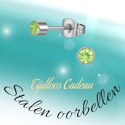 Boucles d'oreilles puces en cristal vert clair – 4 mm acier inoxydable argenté
