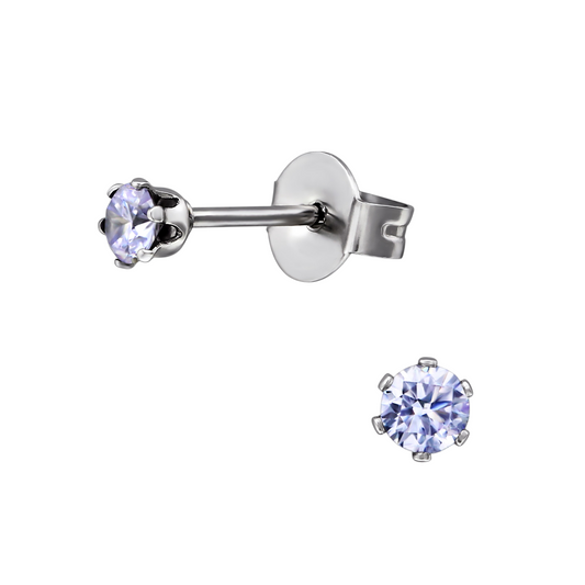 Boucles d'oreilles en zircone argentée 3 mm violettes