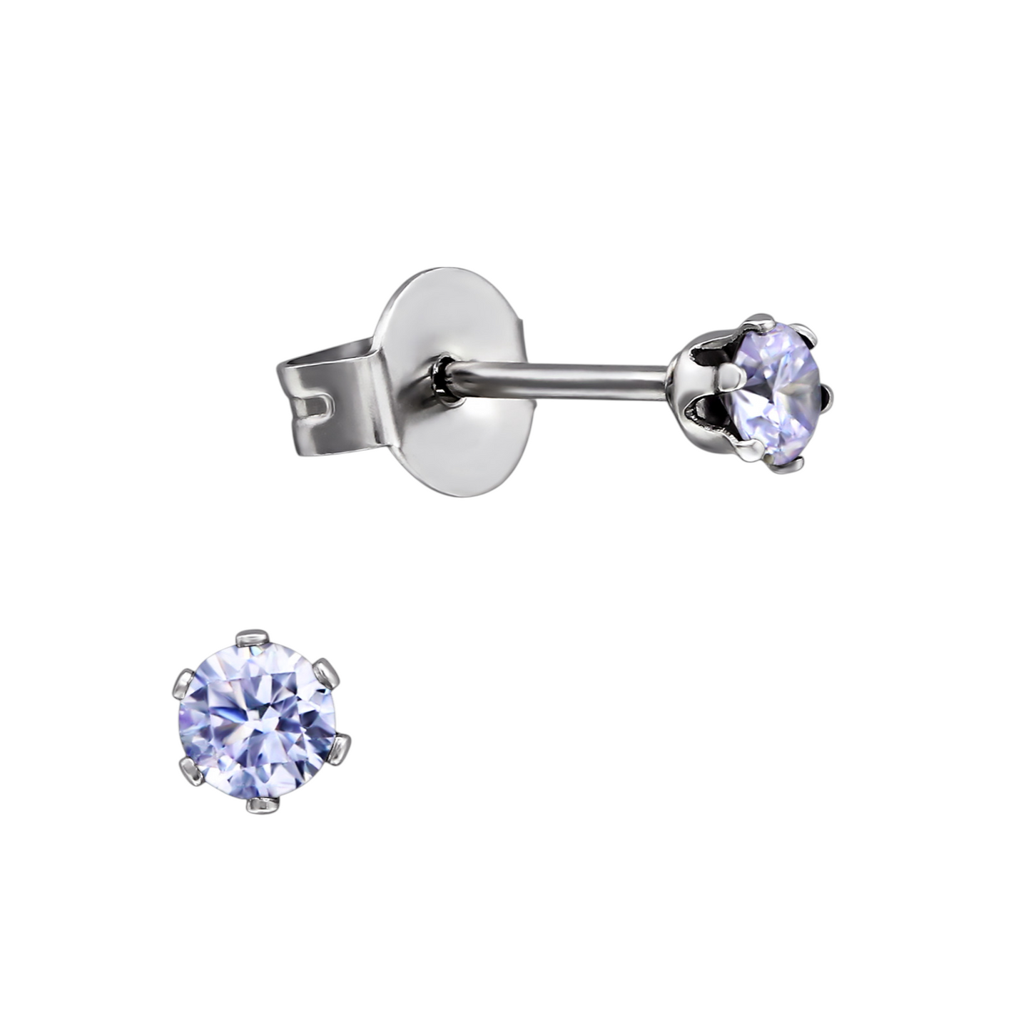 Zilverkleurige Zirkonia Oorbellen 3mm Lila