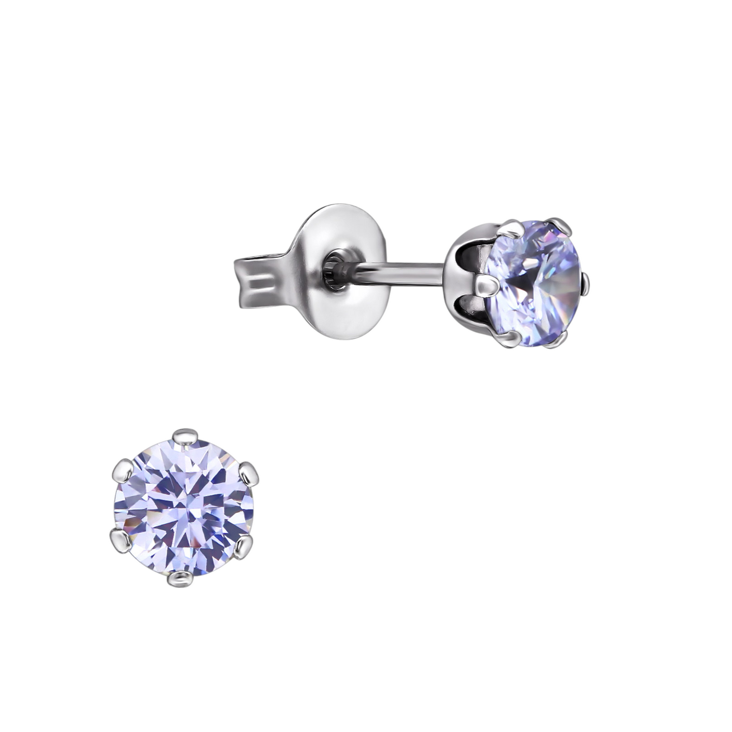 Boucles d'oreilles en zircone argentée 4 mm lilas