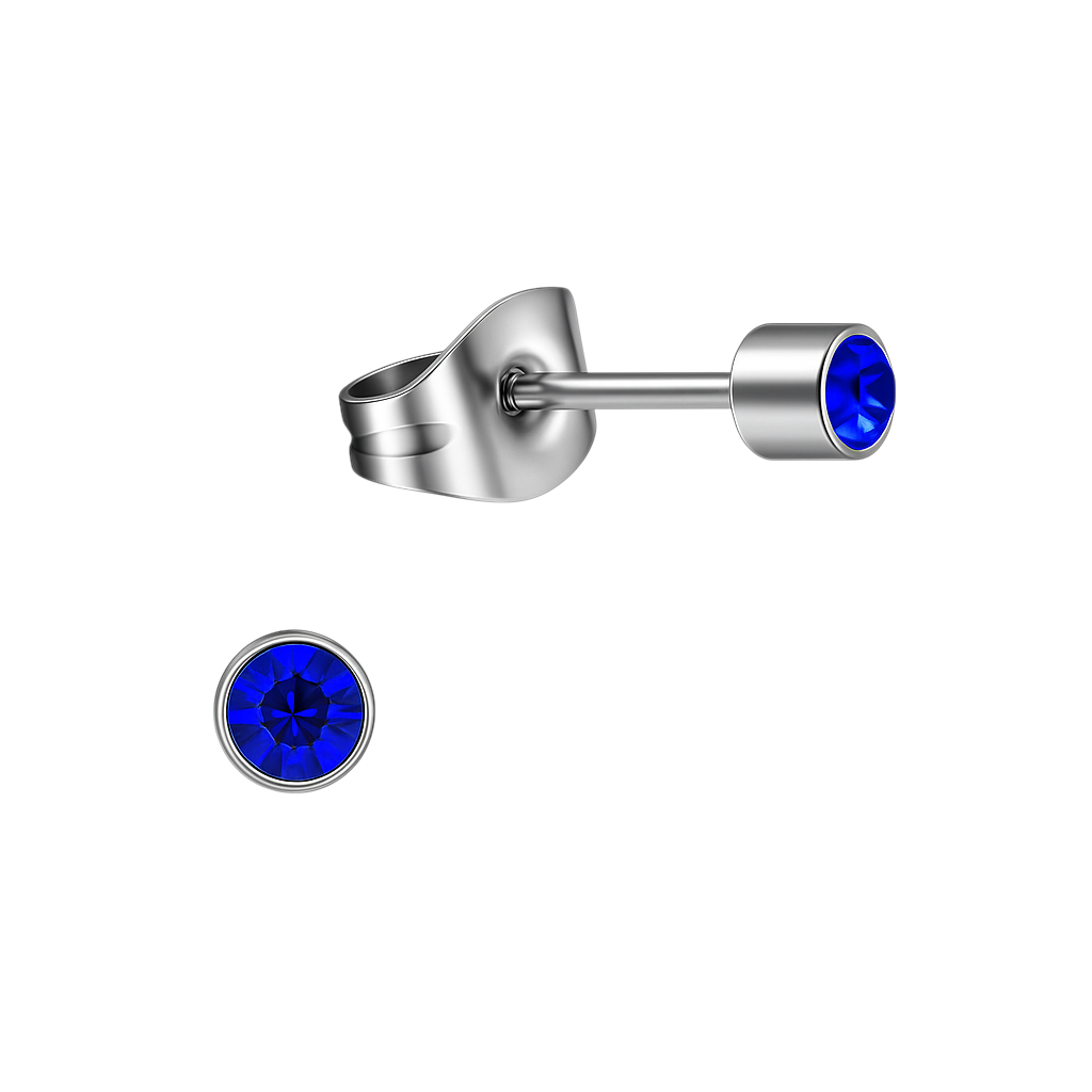 Boucles d'oreilles puces en cristal bleu – 3 mm couleur argent