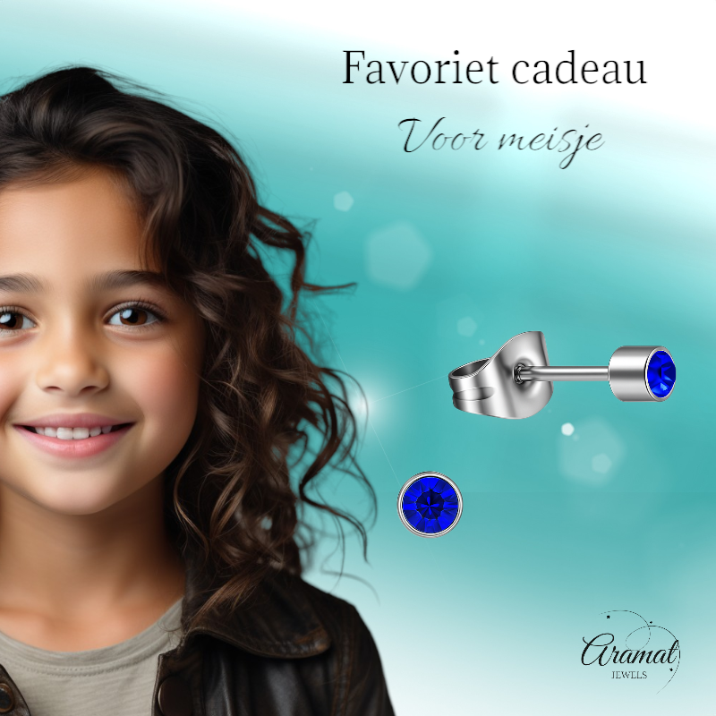 Boucles d'oreilles puces en cristal bleu – 3 mm couleur argent