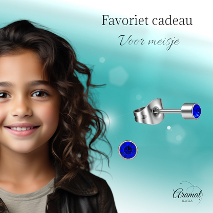 Boucles d'oreilles puces en cristal bleu – 3 mm couleur argent