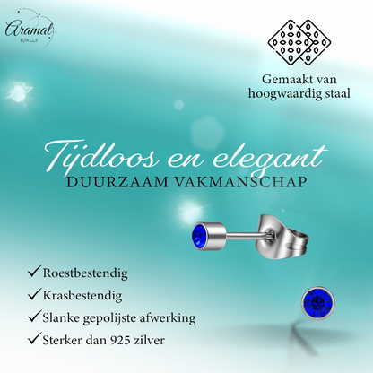 Boucles d'oreilles puces en cristal bleu – 3 mm couleur argent