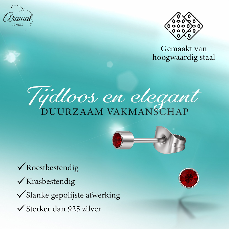 Mini boucles d'oreilles puces en cristal rouge grenat – 3 mm en acier inoxydable