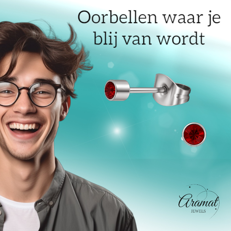 Mini boucles d'oreilles puces en cristal rouge grenat – 3 mm en acier inoxydable