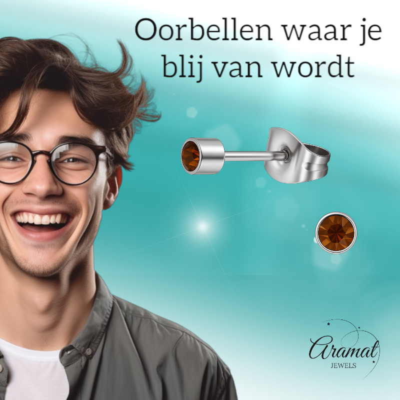 Mini boucles d'oreilles puces en cristal topaze brun – 3 mm en acier inoxydable