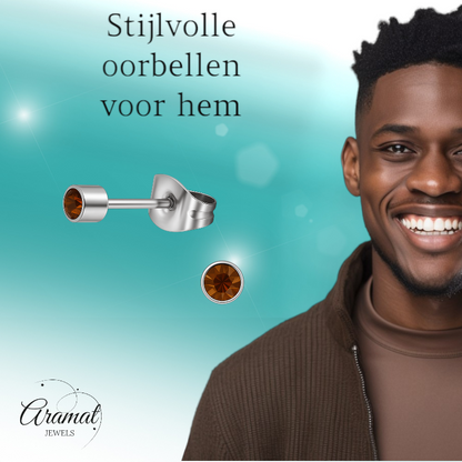 Mini boucles d'oreilles puces en cristal topaze brun – 3 mm en acier inoxydable