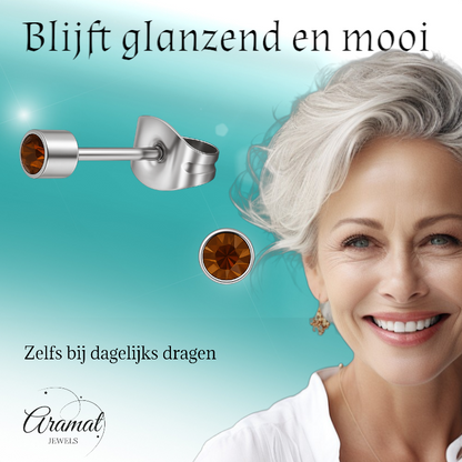 Mini boucles d'oreilles puces en cristal topaze brun – 3 mm en acier inoxydable