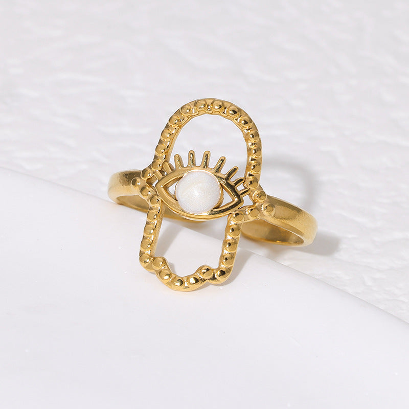 Open Ring RVS Hamsa Hand en Oog met Emaille (18 mm)