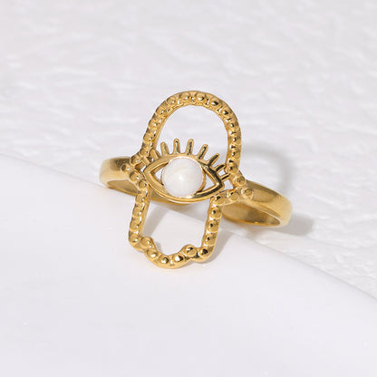 Open Ring RVS Hamsa Hand en Oog met Emaille (18 mm)