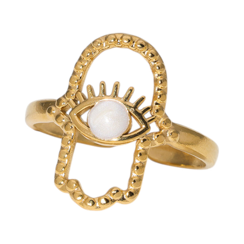 Open Ring RVS Hamsa Hand en Oog met Emaille (18 mm)