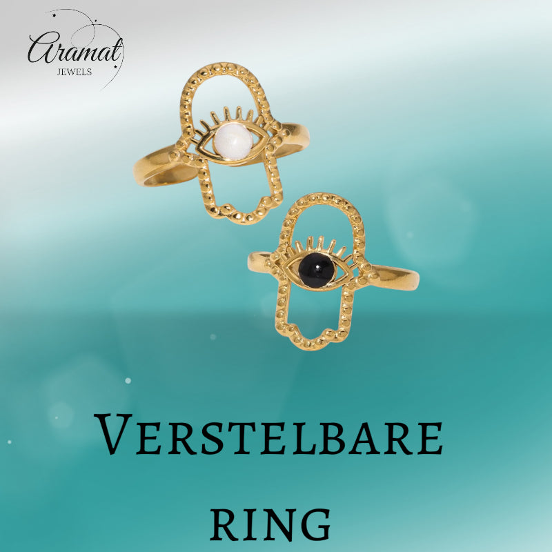 Open Ring RVS Hamsa Hand en Oog met Emaille (18 mm)