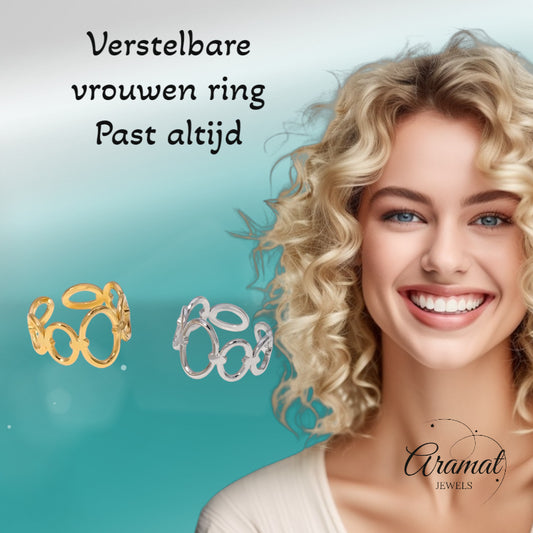 Open Ring RVS met Ovale Cirkelmotief (12 mm Breed)