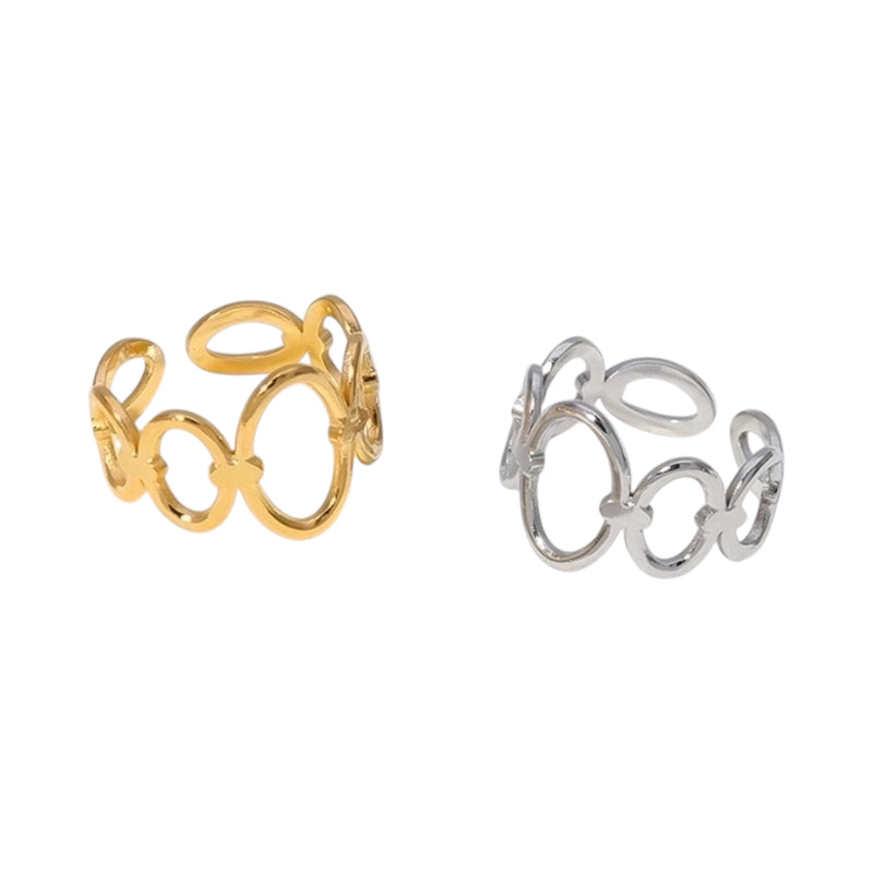 Open Ring RVS met Ovale Cirkelmotief (12 mm Breed)