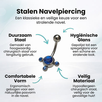RVS Navelpiercing met Saffier Blauwe Zirkonia
