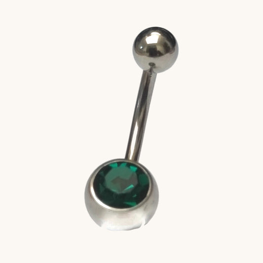 Groene Zirkonia Navelpiercing RVS