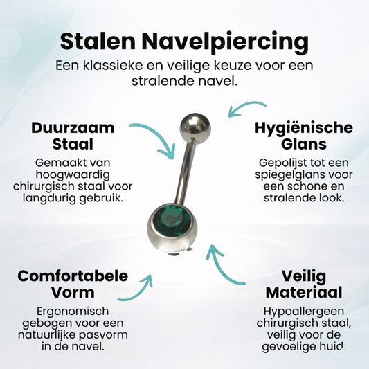 Groene Zirkonia Navelpiercing RVS