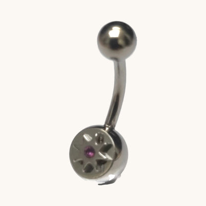 Stalen Navelpiercing met Paarse Zirkonia Ster