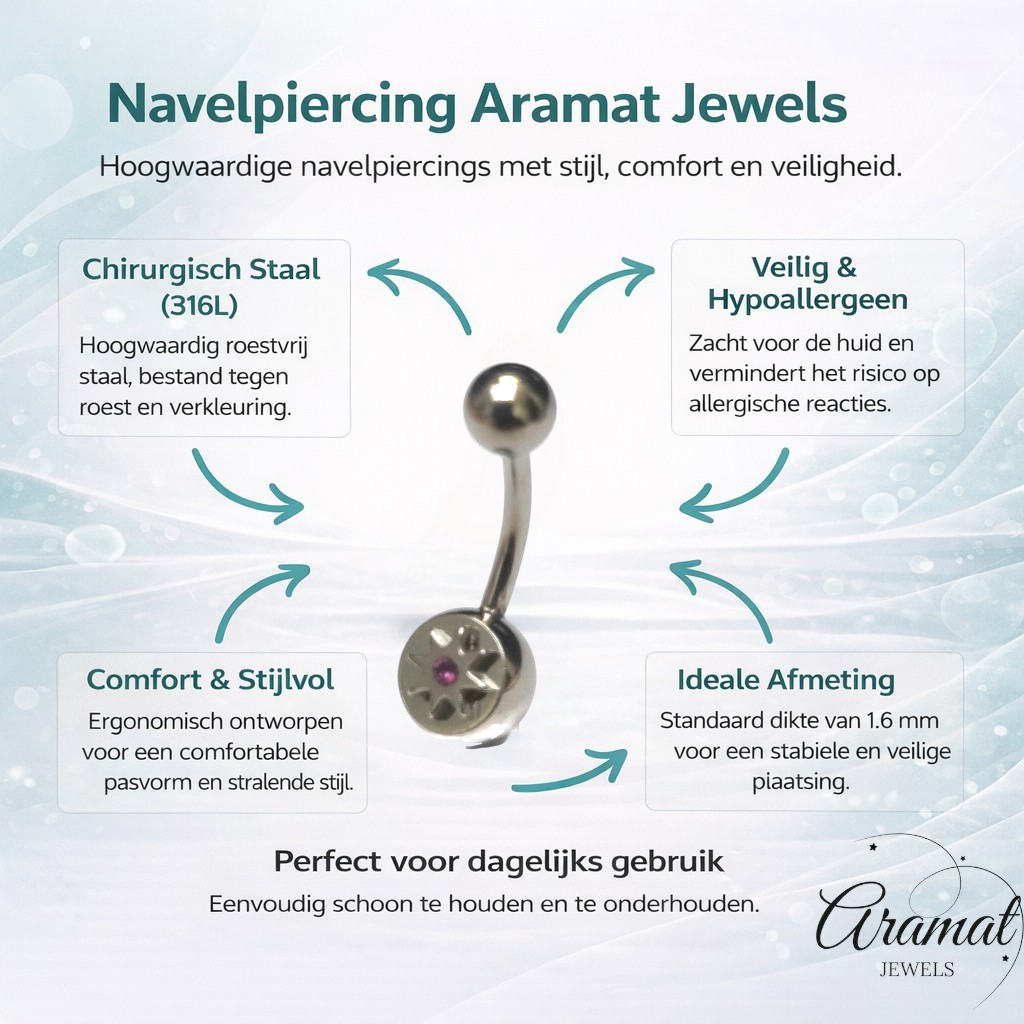 Stalen Navelpiercing met Paarse Zirkonia Ster