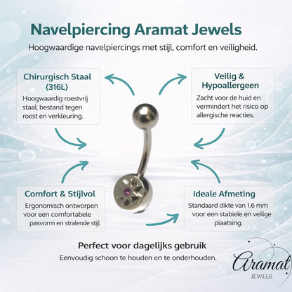 Stalen Navelpiercing met Paarse Zirkonia Ster