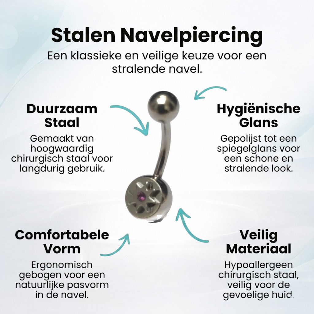 Stalen Navelpiercing met Paarse Zirkonia Ster