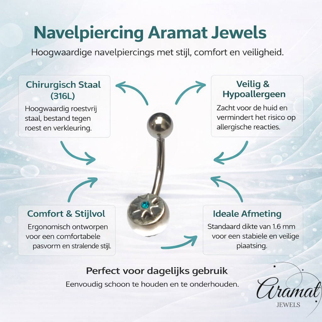 Zee Blauwe Navelpiercing met Ster - Stijlvol Accessoire