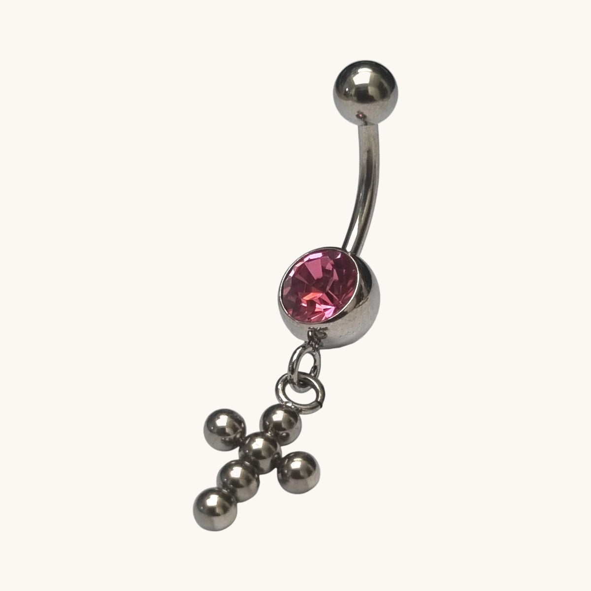 Roze Zirkonia Stalen Navelpiercing met Kruisje